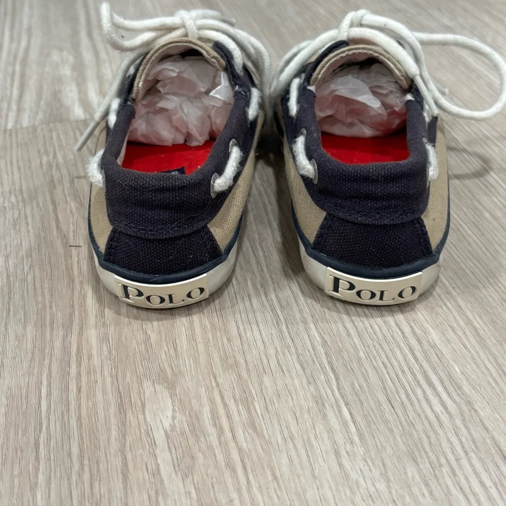 Polo by Ralph Lauren Tan and Black Kids Boat Shoes (size 10.5)